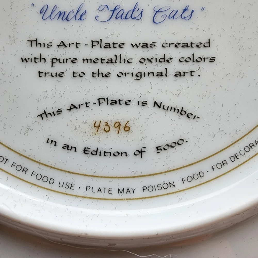 Vintage collector plate Taddeus Krumeich Uncle Tad's cats peaches and cream - Picture 9 of 16